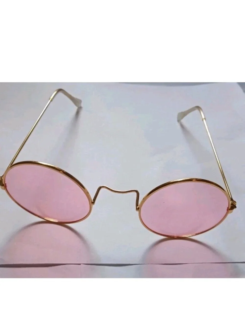 Women's Round Sunglasses Gold Metal Frame Pink Tinted Plastic Lenses Solid